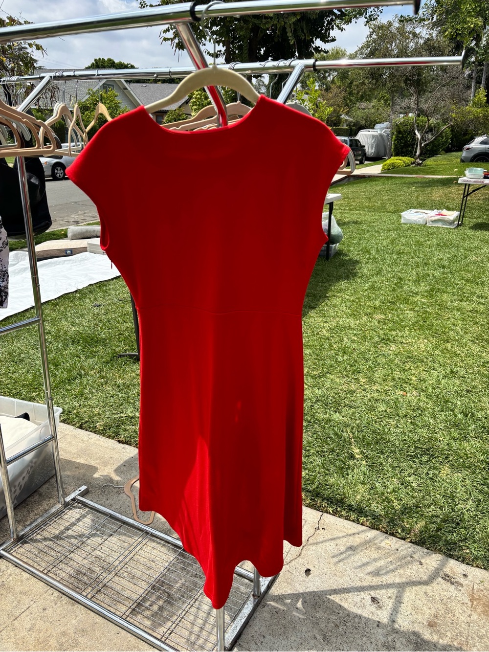 Red Orange Short Sleeve Fit-and-Flare Dress